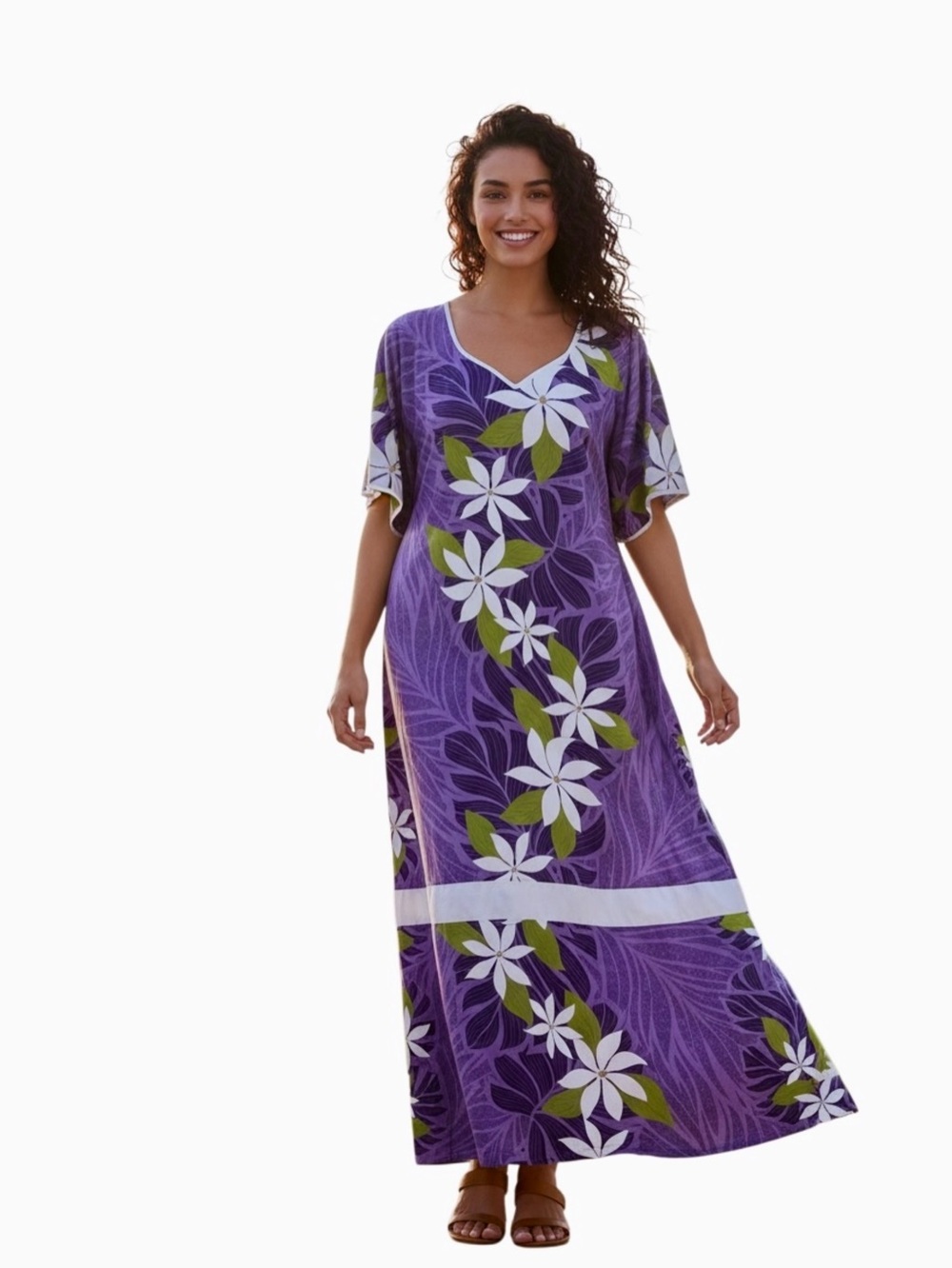 Vintage TRENDTEX 60’s 70’s Purple Floral Tropical Fabric Hawaiian MuMu Dress